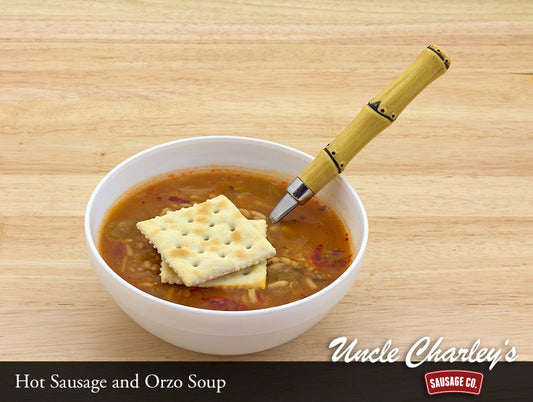 HOT SAUSAGE AND ORZO SOUP