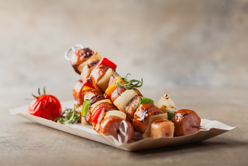 SWEET ITALIAN SAUSAGE AND VEGGIE SKEWERS
