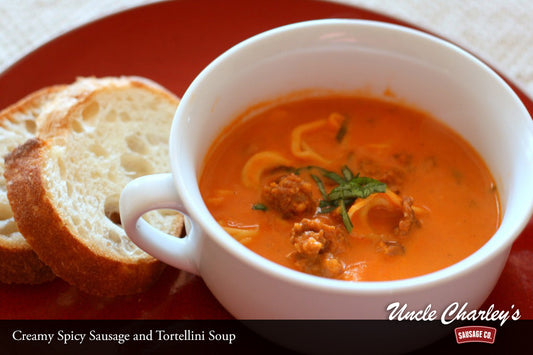 CREAMY SPICY SAUSAGE AND TORTELLINI SOUP