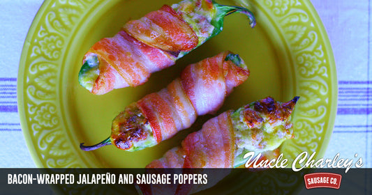 BACON-WRAPPED JALAPEÑO AND SAUSAGE POPPERS